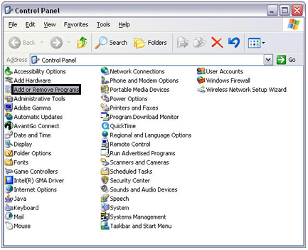 Screenshot of Control Panel Window