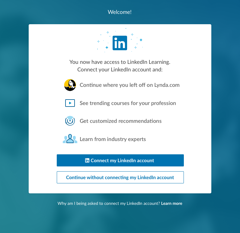 Screenshot of optional LinkedIn account connection page