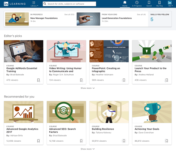 Screenshot of LinkedIn Learning