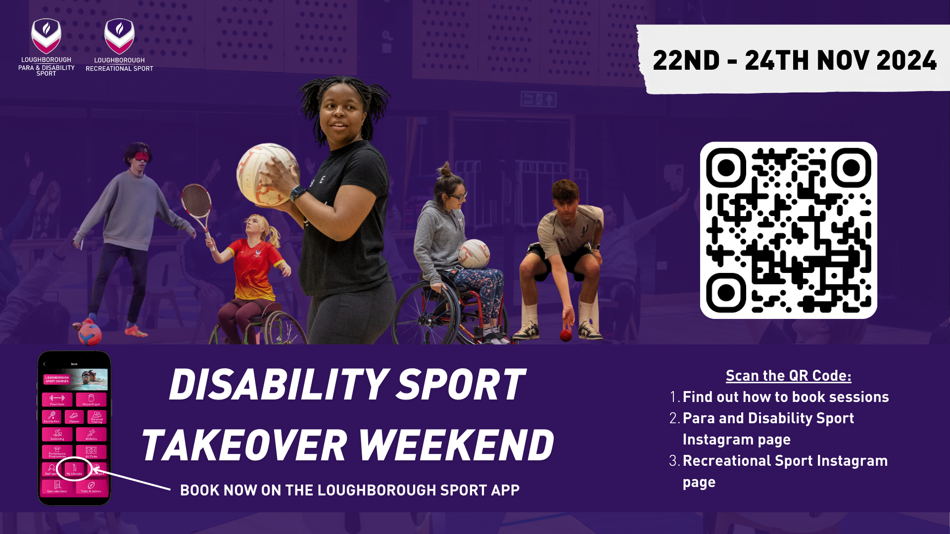 A number of disabled athletes are seen playing various sports, with text reading "Disability sport takeover weekend"